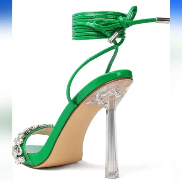vivianly Rhinestone Lace Up Clear Heel Stilettos Size 9.5 NWT - Picture 7 of 9